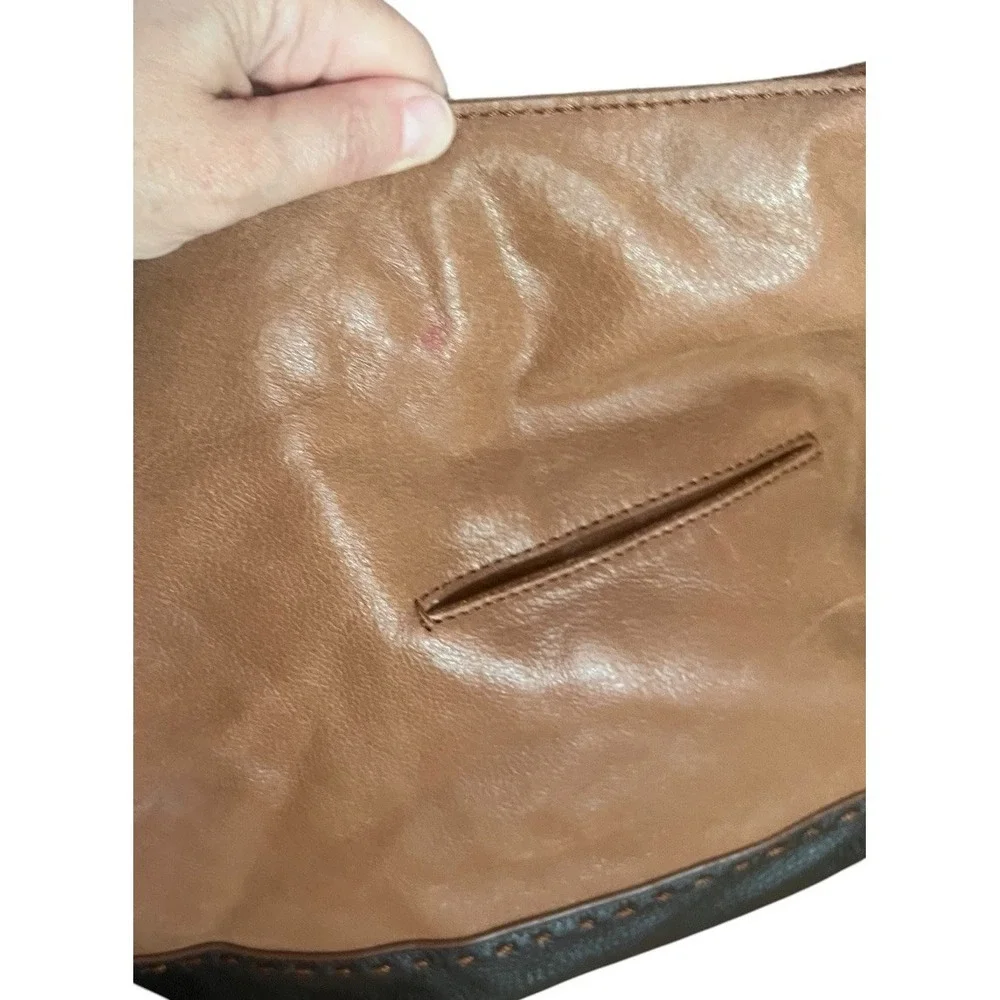 The Sak Indio Two Tone Brown Leather Hobo Bag Purse Braided Strap